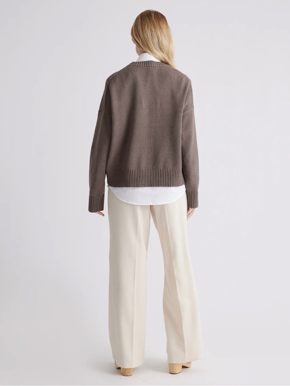 Quince 100% Organic Cotton Boyfriend Crew Sweater, Heather Brown, Large - Picture 4 of 15